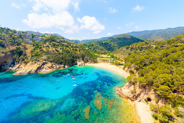 Fototapeta na wymiar View of Cala Giverola, most beautiful beach on Costa Brava, Spain