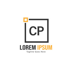 Initial CP logo template with modern frame. Minimalist CP letter logo vector illustration