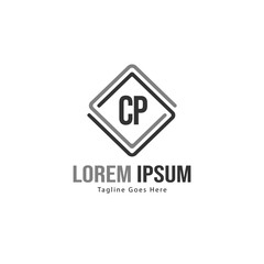 Initial CP logo template with modern frame. Minimalist CP letter logo vector illustration