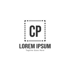Initial CP logo template with modern frame. Minimalist CP letter logo vector illustration