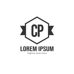 Initial CP logo template with modern frame. Minimalist CP letter logo vector illustration