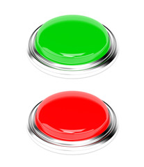 Green and red buttons. 3d rendering illustration isolated