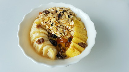 Healthy Fruit and Oat Bran Breakfast in Bowl