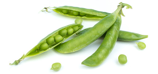 Sugar snap peas isolated white background. Vegetable protein.