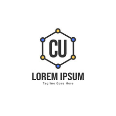 Initial CU logo template with modern frame. Minimalist CU letter logo vector illustration