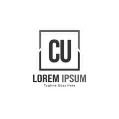 Initial CU logo template with modern frame. Minimalist CU letter logo vector illustration