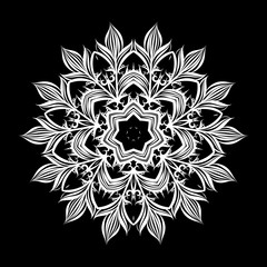 Illustration a Circular Pattern with Flowers from Lace on Black Background