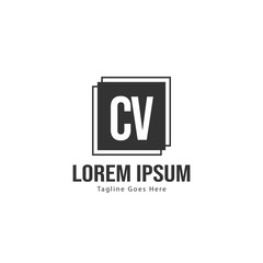 Initial CV logo template with modern frame. Minimalist CV letter logo vector illustration