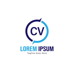 Initial CV logo template with modern frame. Minimalist CV letter logo vector illustration