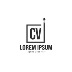 Initial CV logo template with modern frame. Minimalist CV letter logo vector illustration