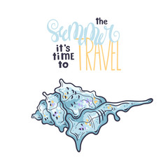 Vector seashells sketches. Lettering: The summer it is time to travel.