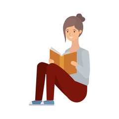 woman sitting with book in hands
