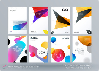 Fototapeta premium Abstract design brochure in modern style, creative catalog, flyer in A4 with colourful shapes for branding, presentation, marketing kit. Business vector cover