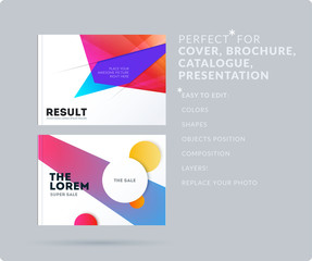 Naklejka na ściany i meble Set of Design of brochure smooth soft template. Creative abstract set, annual report, horizontal cover, flyer in A4 with colourful round shapes for branding, exhibition. Business vector presentation