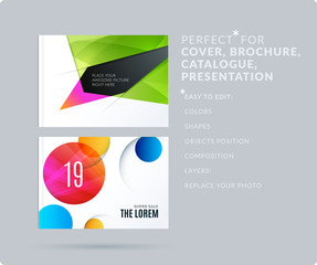 Set of Design of brochure smooth soft template. Creative abstract set, annual report, horizontal cover, flyer in A4 with colourful round shapes for branding, exhibition. Business vector presentation