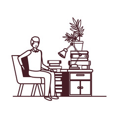 man sitting in the work office with white background