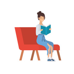 woman sitting on chair with book in hands
