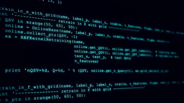 3D Hacking code data flow stream on black . Computer screen with encrypted fast typing coding symbols. Network security, programming, development, cyber encryption with blockchain and crypto concept