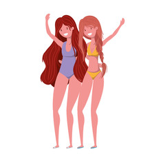 young women with swimsuit on white background