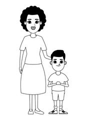 family avatar cartoon character portrait in black and white
