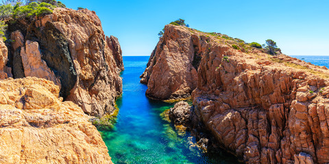Panorama with beautiful rocks and sea cove at Cala Aigua, Costa Brava, Spain