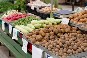 Fresh organic and vegetables at farmers market in city