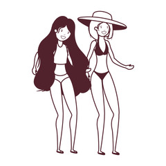 silhouette of women with swimsuit on white background