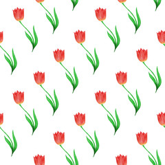 Materiał do szycia Simple seamless pattern of tulips isolated on a white background.