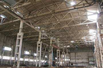 Old industrial building. Abandoned production. Demolition work of an old industrial building.