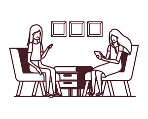 women sitting in the work office with white background