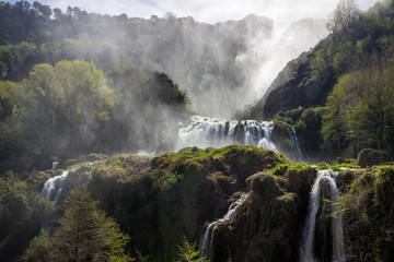 Marmore waterfall on sunny day in Umbria in Italy