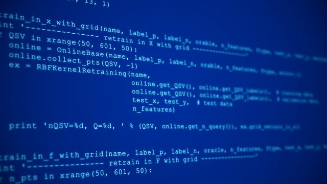 3D Hacking code data flow stream on blue . Computer screen with encrypted fast typing coding symbols. Network security, programming, development, cyber encryption with blockchain and crypto concept