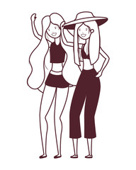 silhouette of women with swimsuit on white background