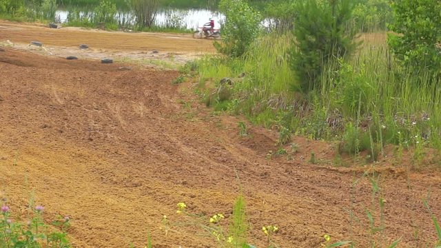 Motocross riders ride on a dirt road at high speed.1920X1080 Full Hd.