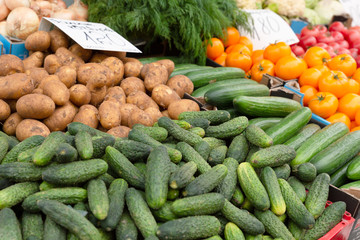 Fresh organic and vegetables at farmers market in city