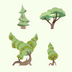 Vector trees elements for forest flat cartoons