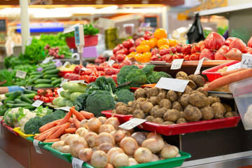 Fresh organic and vegetables at farmers market in city