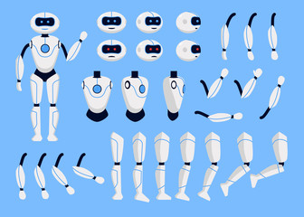 Robot Animation Set on a Blue. Vector