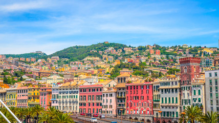 Fototapeta na wymiar Panoramic view of Genoa (Genova) in a beautiful summer day, Liguria, Italy