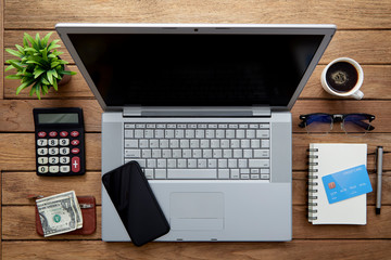 Workspace business wood desk background