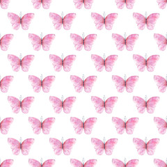 Cute pink butterflies seamless raster pattern
