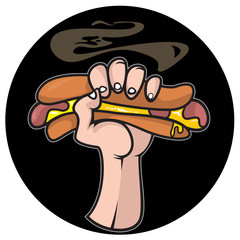 hand with a hot dog vector