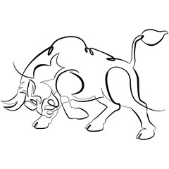 Bull Stock Market one line drawing. Single line Art Wallstreet Vector Illustration