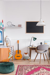 Mid century unisex room with vintage furniture for a creative student