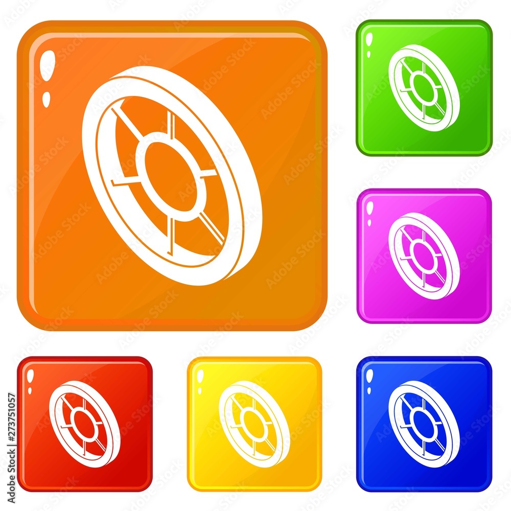 Poster round window frame icons set collection vector 6 color isolated on white background