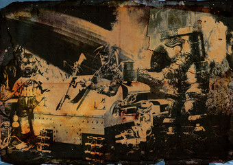 steampunkers on the moon, dark side - vintage enraved, retro processing, fantasy by jules verne © kuco