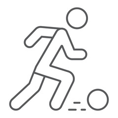 Soccer player thin line icon, sport and football, footballer sign, vector graphics, a linear pattern on a white background.