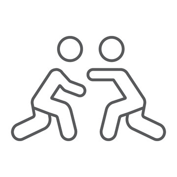 recommend clip art: Wrestling thin line icon, sport and combat, wrestlers fighting sign, vector graphics, a linear pattern on a white background.