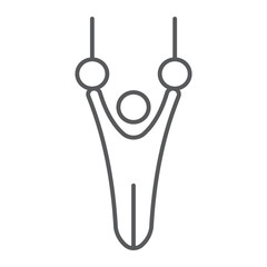 Gymnast thin line icon, sport and gymnastic, athlete on rings sign, vector graphics, a linear pattern on a white background.