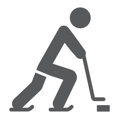 Hockey player glyph icon, sport and skate, ice hockey sign, vector graphics, a solid pattern on a white background.
